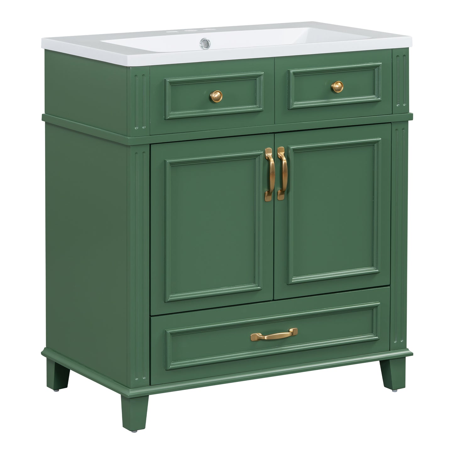 Mueble de baño descubierto de 30" con puerta de cierre suave, gabinete de almacenamiento con marco de madera maciza, acabado verde