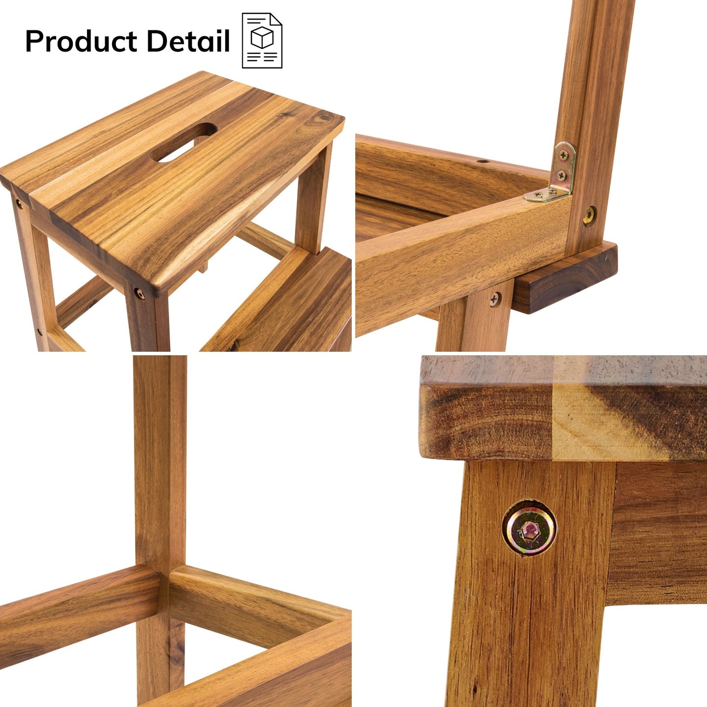 Acacia Wood Two-Step Stool, Small Rectangle Design for Functional Use