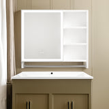 Modern 32x28 Inch Bathroom Storage Cabinet with Mirrors, LED Lights, and Multi-Layer Storage Compartments