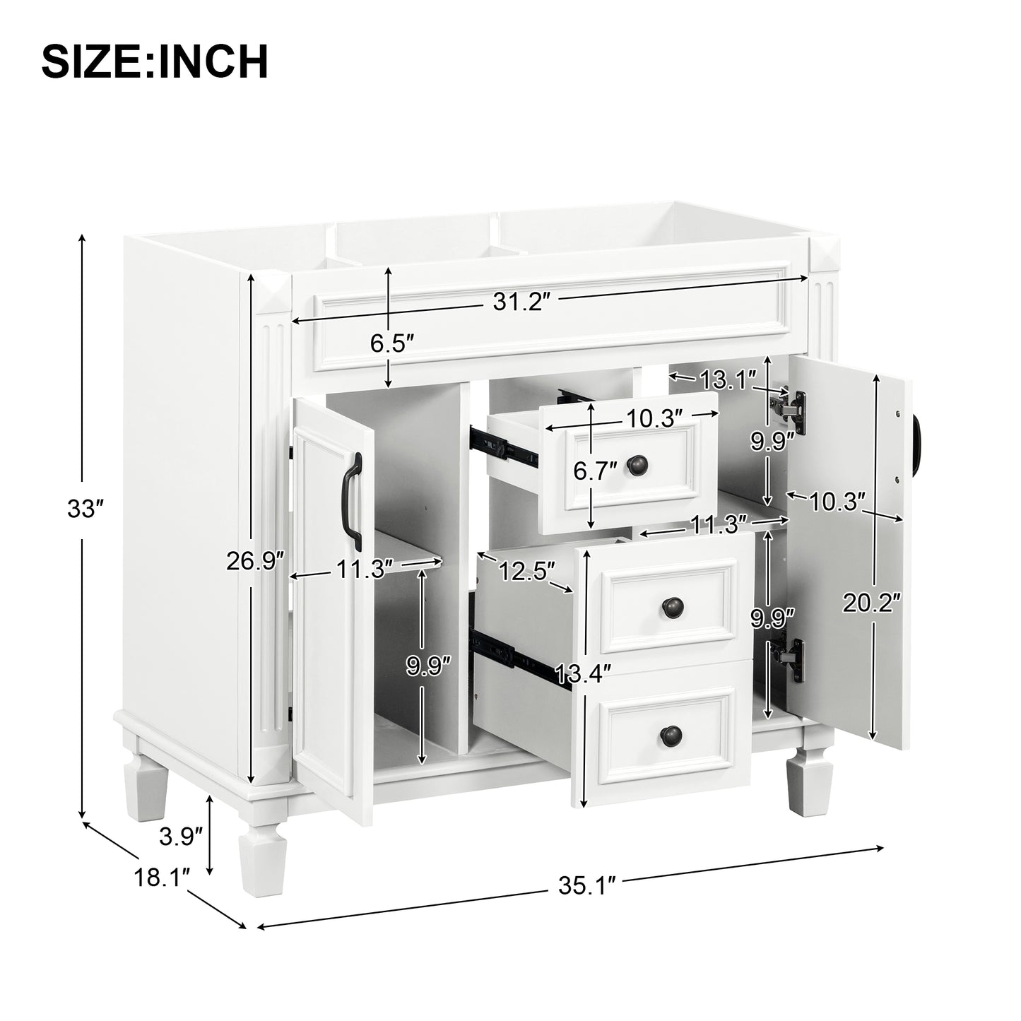 36" Bathroom Vanity Cabinet Only, Modern Storage with 2 Soft-Closing Doors and 2 Drawers