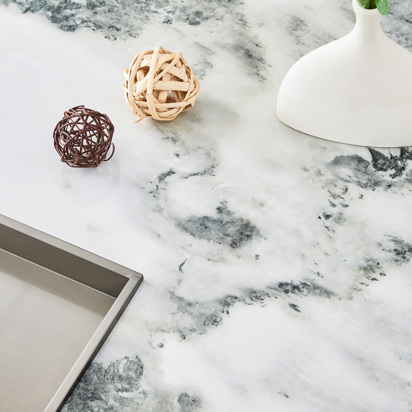 A modern and practical coffee table black and white in imitation marble pattern made of MDF material