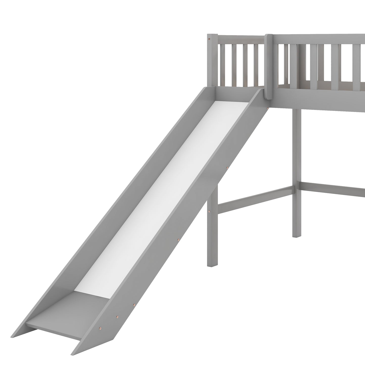 Twin Size Low Loft Bed with Ladder and Slide  Gray