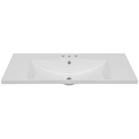 Single Bathroom Vanity Top with White Basin, 3-Faucet Holes, Ceramic, White