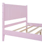 Full Size Wood Platform Bed Frame, Retro Style Bed with Rectangular Headboard,No Need Box Spring,Pink