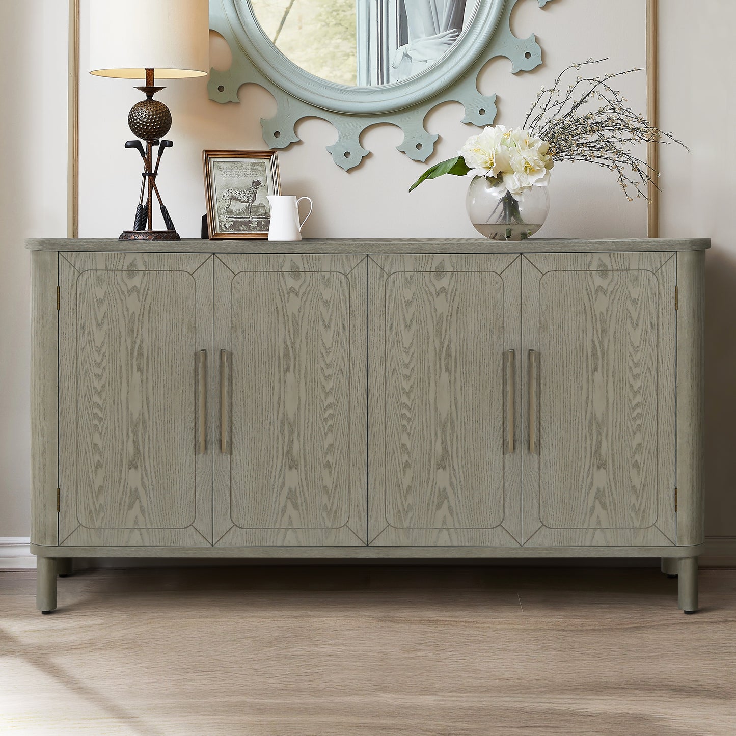 Four Door Storage Cabinet With Curved Countertop