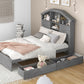 Full Size Wood Platform Bed with House-shaped Storage Headboard and 2 Drawers Gray