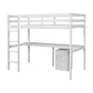 Twin Loft Wood Bed with Built-In Desk, Storage Cabinet, Guardrails, and Ladder, White Finish