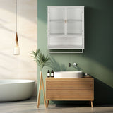 Glass Doors Modern Two-door Wall Cabinet with Featuring Two-tier Enclosed Storage an Open Shelf and Towel Rack