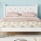 Twin Bed with Button-Decoration Headboard, with Bed Slats,White