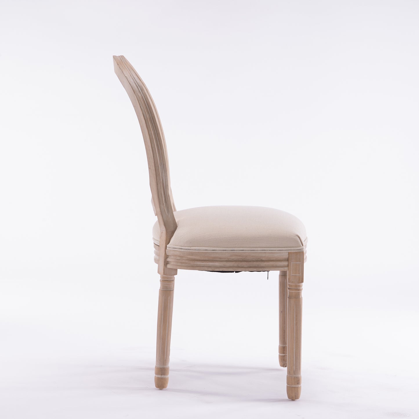 French Style Solid Wood Frame Antique Painting Linen Fabric Rattan Back Dining Chair Set of 2 Cream