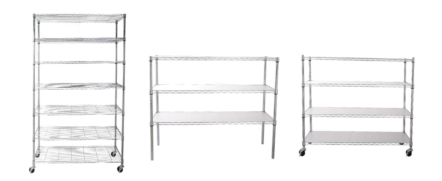 7 Tier Wire Shelving Unit 2450 LBS NSF Height Adjustable Metal Garage Storage Shelves with Wheels Chrome