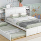 Full Size Storage Platform Bed with Pull Out Shelves and Twin Size Trundle, White