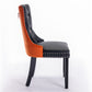 Tufted Solid Wood Contemporary PU and Velvet Upholstered Dining Chair with Wood Legs Nailhead Trim 2-Pcs Set Black+Orange