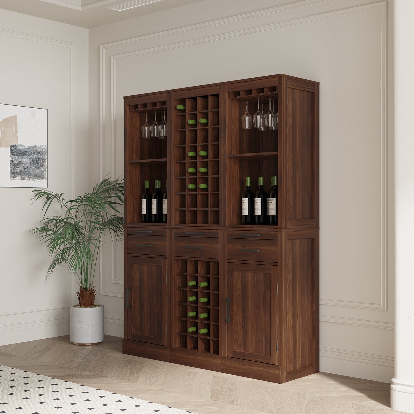 brown walnut color modular 32 wine bar cabinet Buffet Cabinet