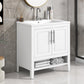 Bathroom Vanity with Sink Multi-functional Bathroom Cabinet with Doors and Drawers Solid Frame and MDF Board, White