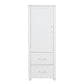 Tall bathroom storage cabinet with two drawers and adjustable shelves for independent storage