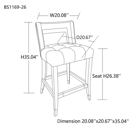 Suede Velvet Barstool with nailheads Living Room Chair 2 pcs Set - 26 inch Seater height