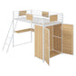 Twin Size Loft bed with L-shape Desk and Wardrobe, White