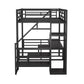 Full Size Metal Loft Bed with Desk, Storage Staircase and Small Wardrobe, Storage stairs can be installed left and right,Black