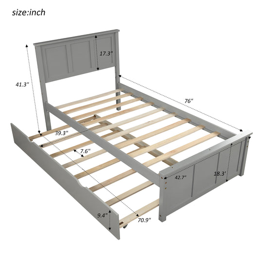 Cama de plataforma con nido tamaño twin, estructura tamaño twin en acabado gris