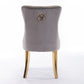 Tufted solid wood velvet cushioned dining chair, gold-plated stainless steel nail leg heads, 2 pieces in gray and gold