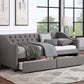 Upholstered Twin Size daybed with Two Drawers Wood Slat Support Gray