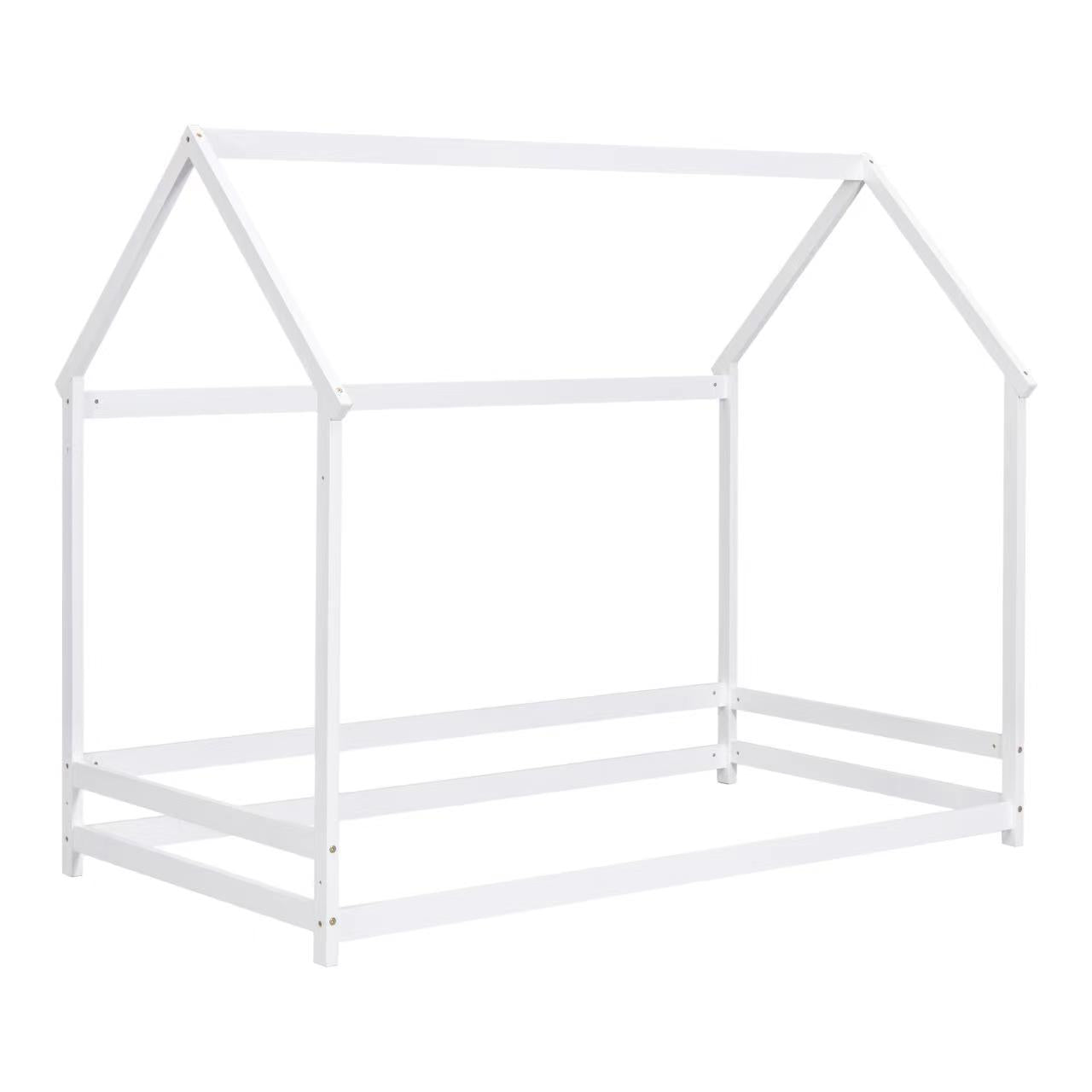 Twin House-Shaped Floor Bed with 2 Detachable Stands White