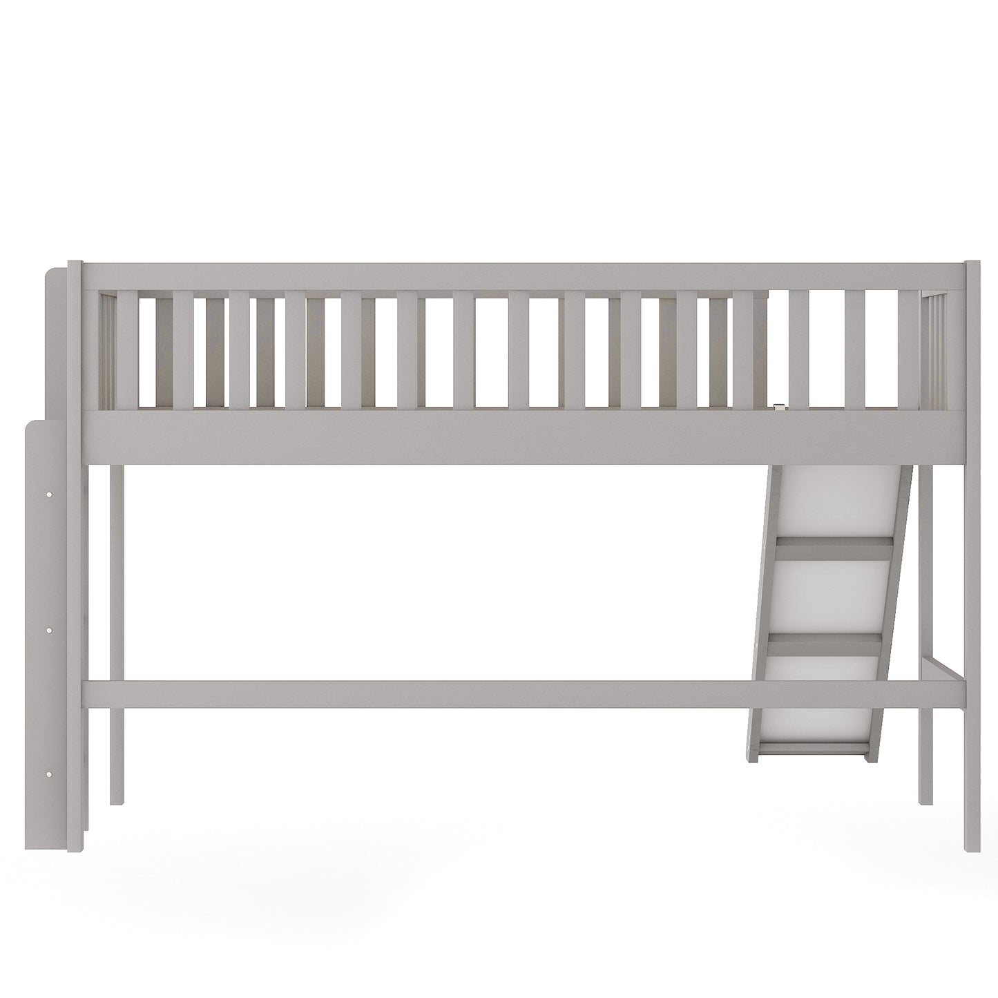 Twin Size Low Loft Bed with Ladder and Slide  Gray