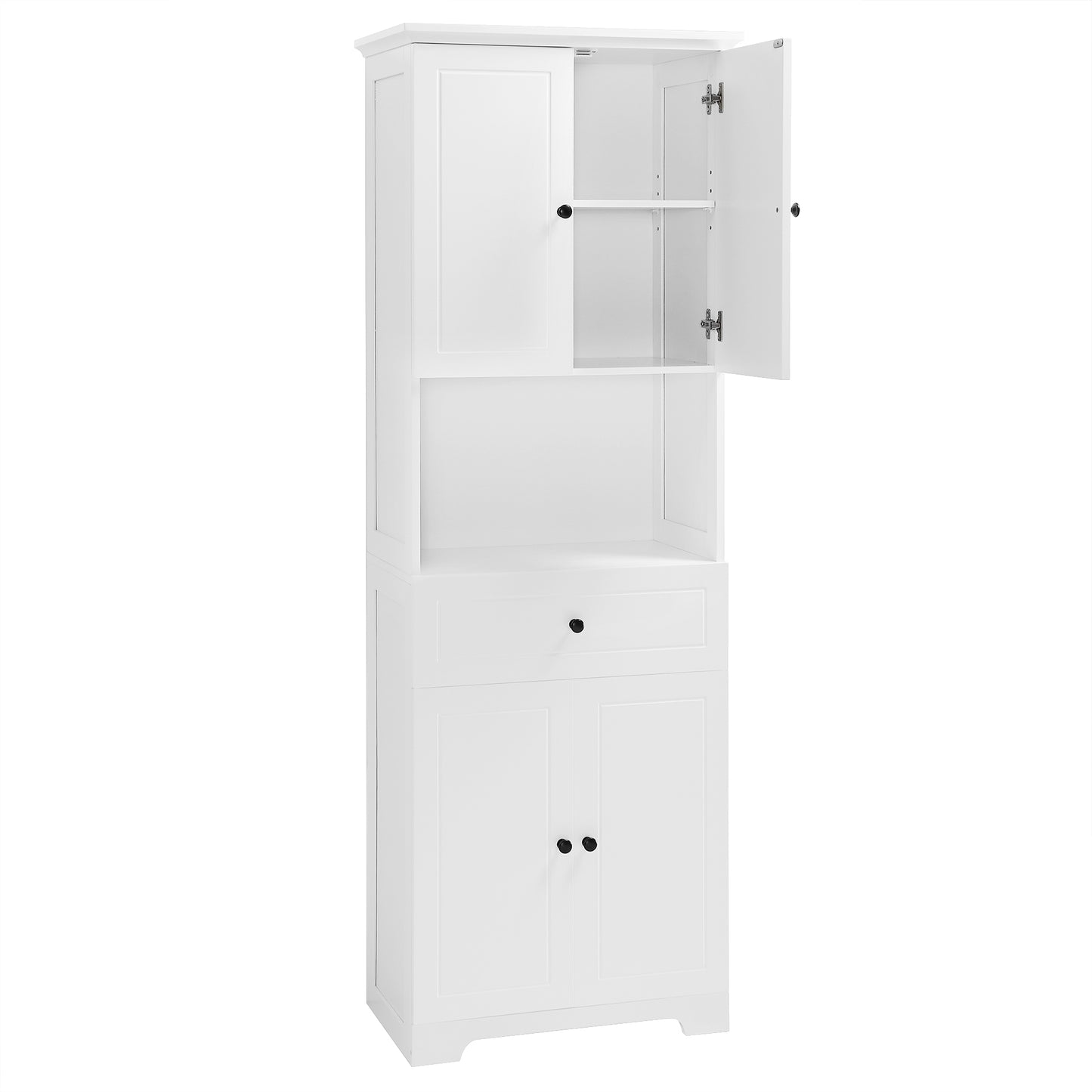 Tall Bathroom Cabinet with Four Doors, Large Storage Space Open Shelve, Upper Storage Cabinet, Whit