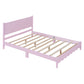 Full Size Wood Platform Bed Frame, Retro Style Bed with Rectangular Headboard,No Need Box Spring,Pink