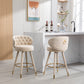 COOLMORE Counter Height Bar Stools, Set of 2 with Solid Wood Legs and 360-Degree Swivel, Beige Finish