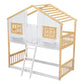 Twin over Twin House Bunk Bed with Roof , Window, Window Box, Door , with Safety Guardrails and Ladder, Natural/White