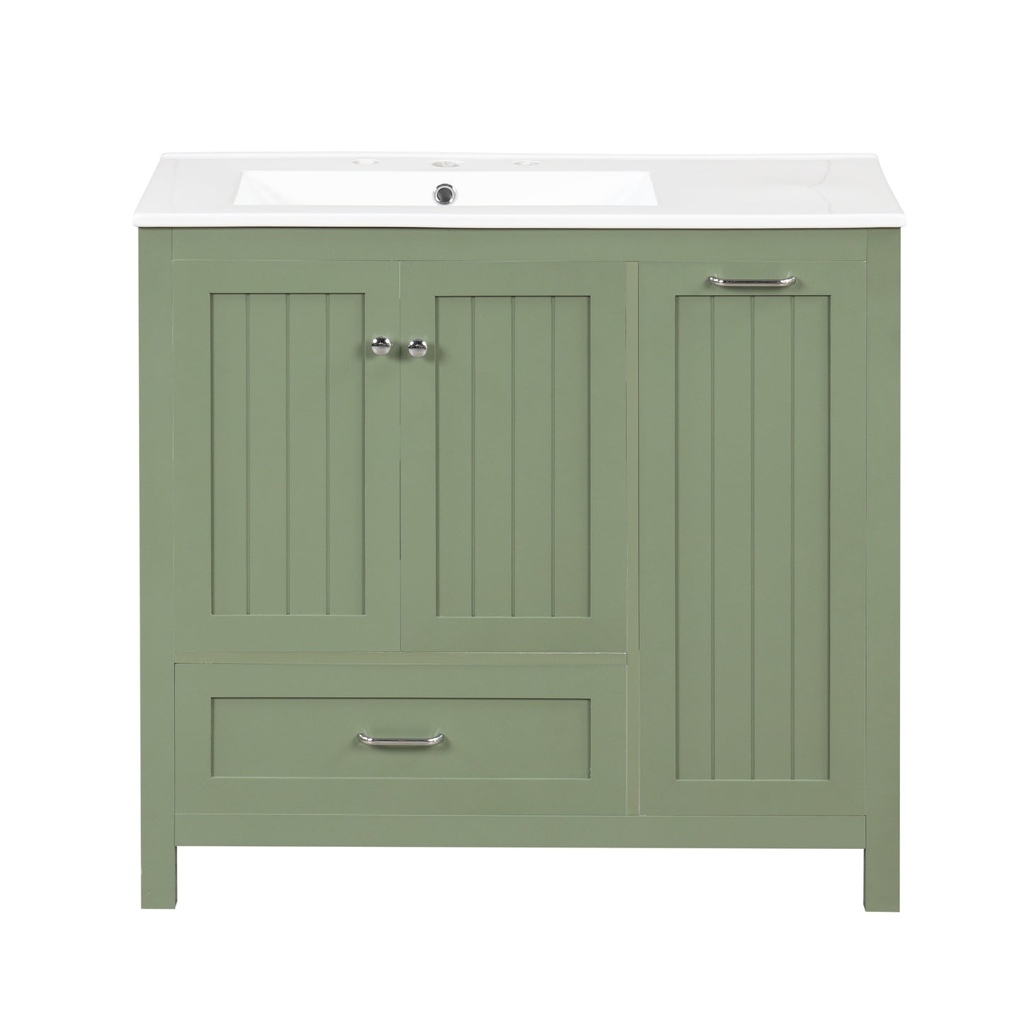 36" Bathroom Vanity with Sink, Double Door Cabinet, Large Drawer, and Flip Drawer, Green Finish