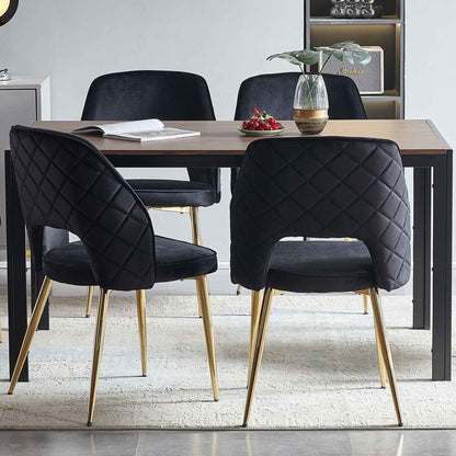 Black Velvet Dining Chairs with Metal Legs and Hollow Back, Set of 4 for Modern Dining Rooms