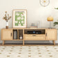 Vine TV Stand with 2 Cabinets and 2 Open Shelves, Solid Wood Legs for TVs Under 80 Inches