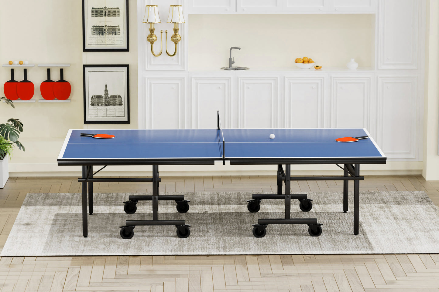 Professional 15mm MDF Indoor Table Tennis Table with Net and Rackets, 108" x 60" x 30"