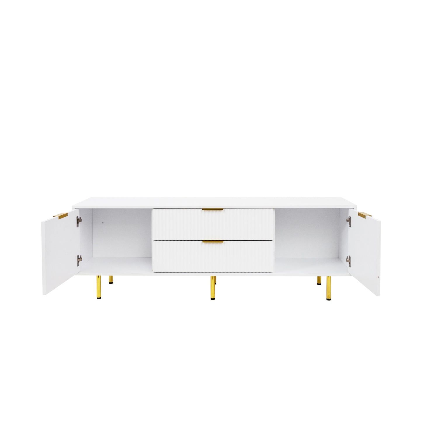 Mueble de TV moderno en blanco cálido, elegante centro de entretenimiento para salas de estar y dormitorios