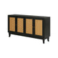 Handcrafted Premium Grain Rattan Sideboard Buffet Cabinet with 4 Rattan Doors, Black Finish