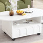 ON-TRANS flexible cream style coffee table with 2 brake wheels, drawers, large storage space, white, 39.37 '' x 23.6 ''