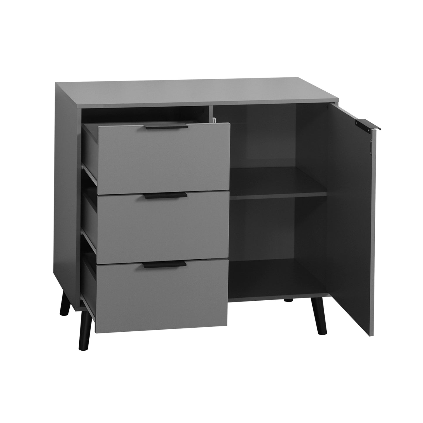 Storage cabinet with 3 drawers and adjustable shelves, medieval cabinet with doors, gray