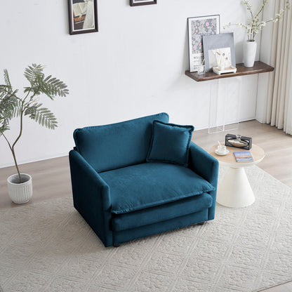 Comfy Deep Single Seat Sofa Upholstered Reading Armchair Living Room Chair Blue Chenille Fabric , 1 Toss Pillow