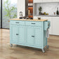 Kitchen Island Cart with 4-Door Cabinet, 2 Drawers, and Locking Wheels, Solid Wood Top in Mint Green