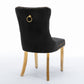 Solid wood velvet cushion chair, gold-plated stainless steel chair leg nail head decoration 2-piece set in black and gold