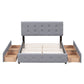 Upholstered Platform Bed with Classic Headboard and 4 Drawers No Box Spring Needed Linen Fabric Queen Size Light Gray