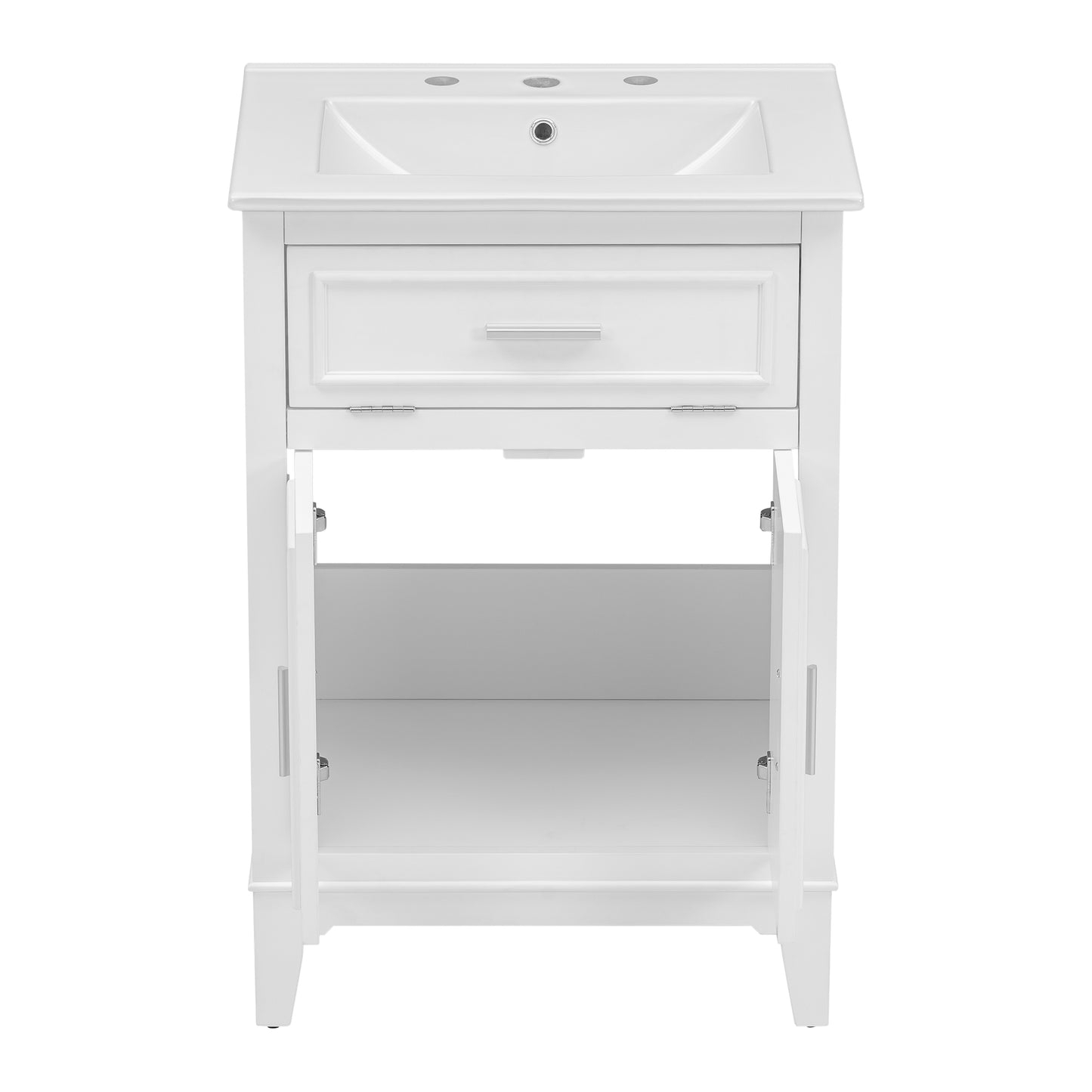 24" Bathroom Vanity with Sink, Solid Wood and MDF Cabinet with One Flip Drawer and Doors, White