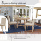 TREXM 5-Piece Farmhouse Dining Table Set with Round Extendable Table and 4 Upholstered Chairs, Natural Wood Wash