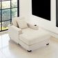 39.7" Oversized Chaise Lounger with Pillows, Charge Station, and Cup Holders, Chenille Fabric in Cream