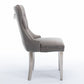 High end tufted solid wood velvet soft cushion dining chair chrome plated leg nail decoration gray and chrome two-piece set