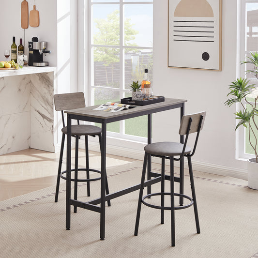 Bar Table Set with PU Seat Stools Gray