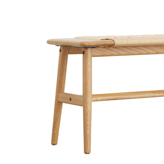 Woven Design Natural Oak Wood Dining Bench, Perfect for Dining Rooms, Bedrooms, and Bathrooms